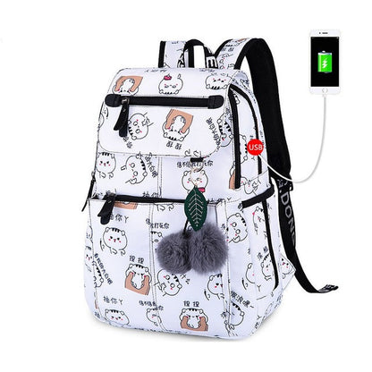 Cute Butterfly Printed Backpack With USB Charging Port