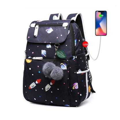 Cute Butterfly Printed Backpack With USB Charging Port